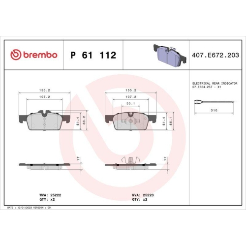 Bremsbelagsatz Scheibenbremse Brembo P61112 Prime Line f&uuml;r Peugeot Vorderachse