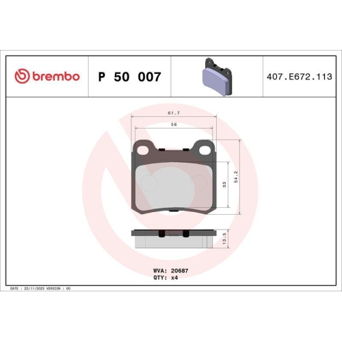 Bremsbelagsatz Scheibenbremse Brembo P50007 Prime Line f&uuml;r Mercedes Benz