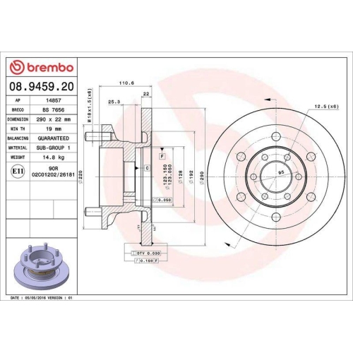 Bremsscheibe Brembo 08.9459.20 Prime Line f&uuml;r Iveco Vorderachse