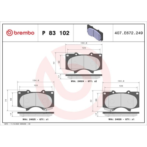 Bremsbelagsatz Scheibenbremse Brembo P83102 Prime Line f&uuml;r Toyota Vorderachse