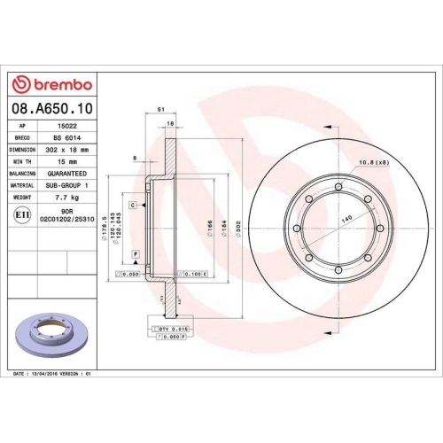 Bremsscheibe Brembo 08.A650.10 Prime Line f&uuml;r Nissan Opel Renault Vauxhall