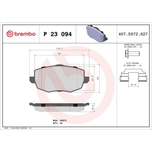 Bremsbelagsatz Scheibenbremse Brembo P23094 Prime Line f&uuml;r Lancia Vorderachse