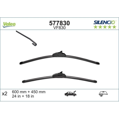 Wischblatt Valeo 577830 Silencio Flat Blade Set für Mazda Renault Ssangyong