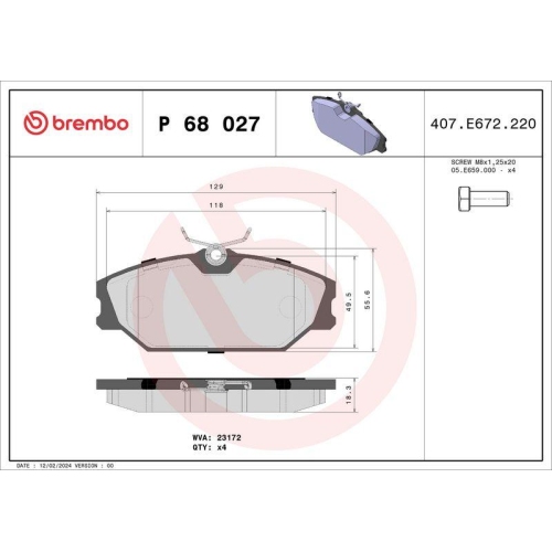 Bremsbelagsatz Scheibenbremse Brembo P68027 Prime Line f&uuml;r Renault Vorderachse