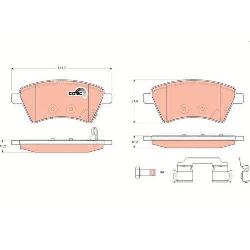 Bremsbelagsatz Scheibenbremse Trw GDB1673 Cotec f&uuml;r Suzuki Fiat Vorderachse