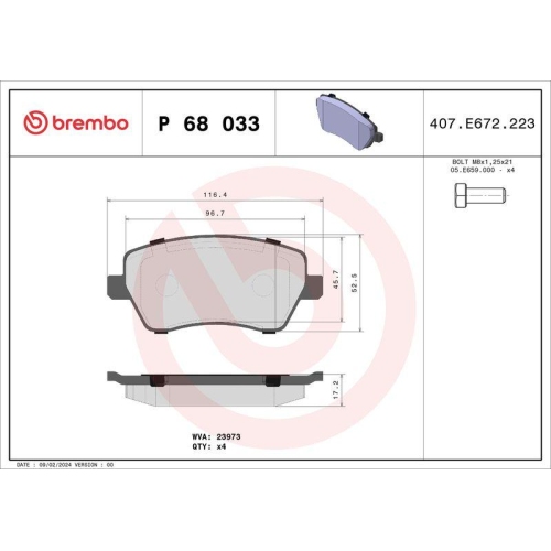 Bremsbelagsatz Scheibenbremse Brembo P68033 Prime Line für Lada Mercedes Benz