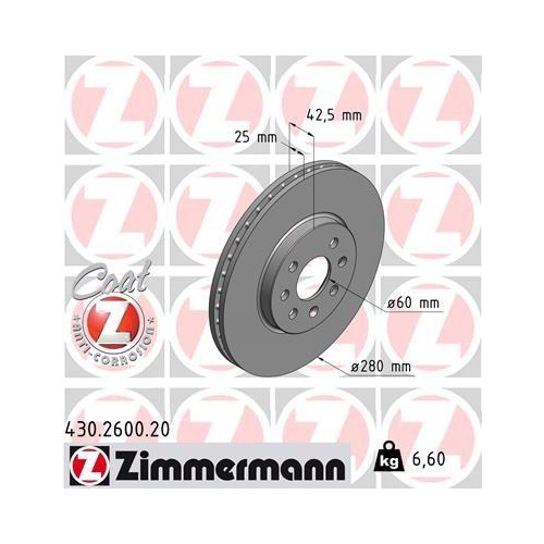 Brake Disc Zimmermann 430.2600.20 Coat Z for Opel General Motors Front Axle