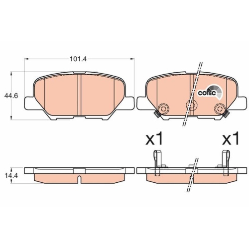 Bremsbelagsatz Scheibenbremse Trw GDB3583 Cotec f&uuml;r Citro&euml;n Mazda Mitsubishi