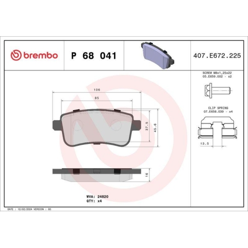Bremsbelagsatz Scheibenbremse Brembo P68041 Prime Line für Renault Hinterachse