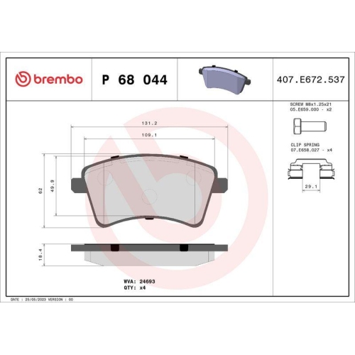 Bremsbelagsatz Scheibenbremse Brembo P68044 Prime Line f&uuml;r Mercedes Benz Renault
