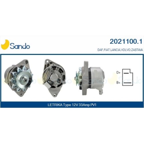 Generator Sando 2021100.1 f&uuml;r Fiat Zastava