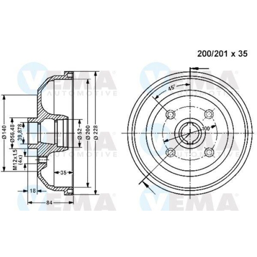 Bremstrommel Vema 800936 für Gmc Opel Omc Hinterachse