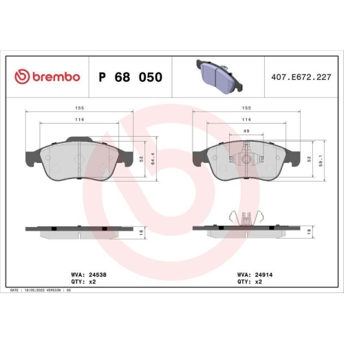 Bremsbelagsatz Scheibenbremse Brembo P68050 Prime Line für Mitsubishi Nissan