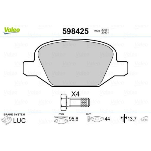 Bremsbelagsatz Scheibenbremse Valeo 598425 f&uuml;r Citro&euml;n Fiat Lada Lancia Abarth