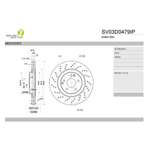Brake Disc 7 Seven Parts SV03D0479IP for Mercedes Benz