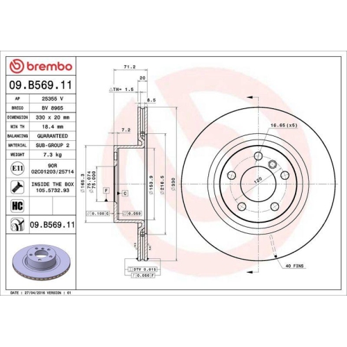 2X Brembo Bremsscheibe Hinterachse Prime Line - Uv Coated f&uuml;r Bmw