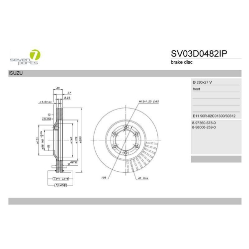 Bremsscheibe 7 Seven Parts SV03D0482IP f&uuml;r Isuzu Vorderachse