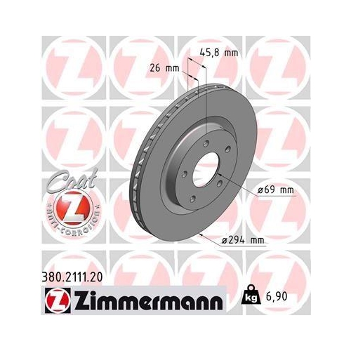Zimmermann 2X Bremsscheibe Coat Z f&uuml;r Chrysler Mitsubishi Jeep