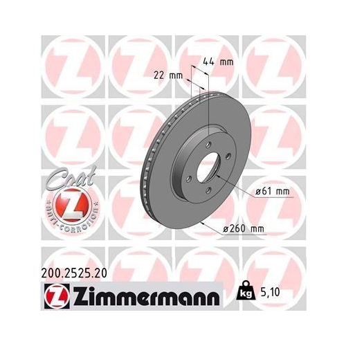 Bremsscheibe Zimmermann 200.2525.20 Coat Z für Nissan Vorderachse