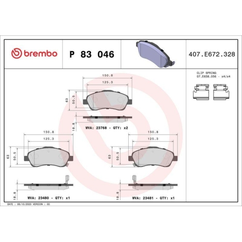 Bremsbelagsatz Scheibenbremse Brembo P83046 Prime Line f&uuml;r Toyota Vorderachse