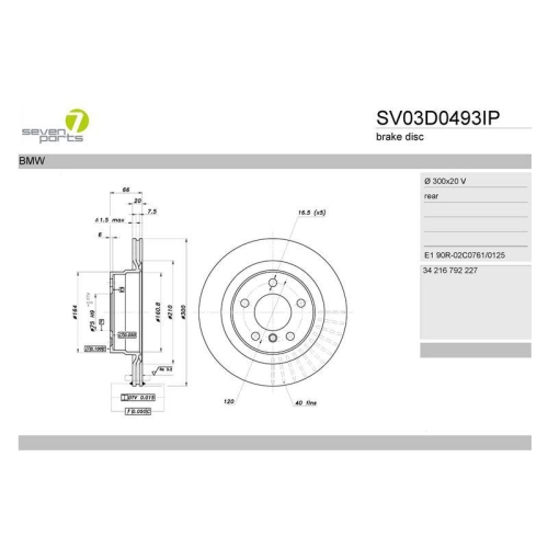 Bremsscheibe 7 Seven Parts SV03D0493IP f&uuml;r Bmw Hinterachse