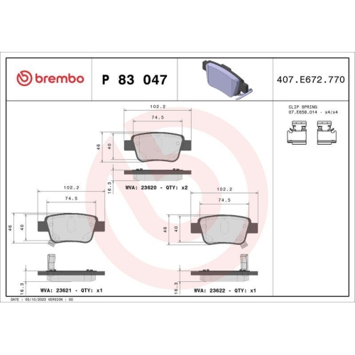 Bremsbelagsatz Scheibenbremse Brembo P83047 Prime Line f&uuml;r Toyota Hinterachse