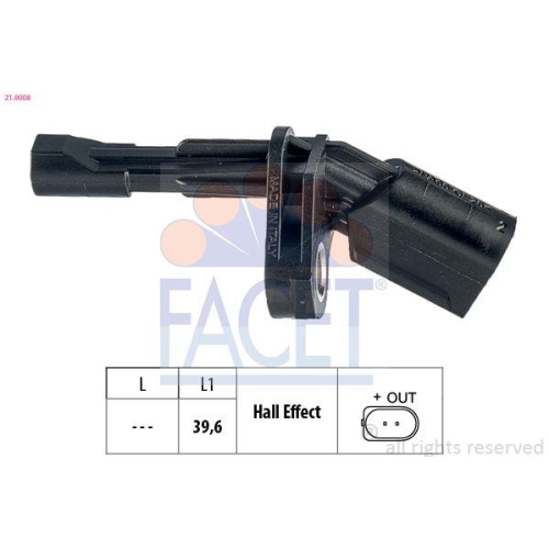 Sensor Raddrehzahl Facet 21.0008 Made In Italy - Oe Equivalent f&uuml;r Audi Seat VW