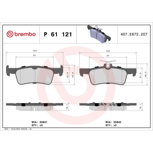 Bremsbelagsatz Scheibenbremse Brembo P61121 Prime Line f&uuml;r Peugeot Hinterachse