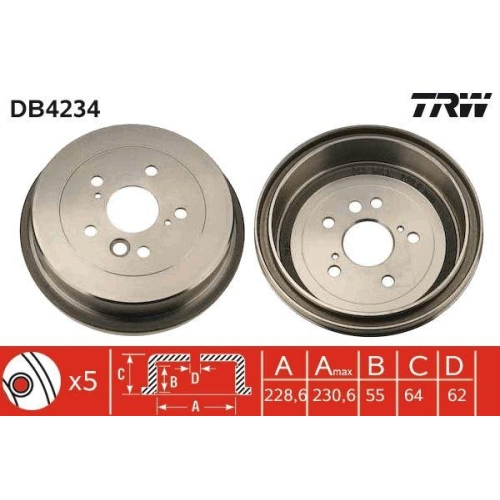 Bremstrommel Trw DB4234 f&uuml;r Toyota Peugeot Hinterachse