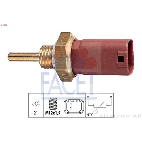 Sensor Coolant Temperature Facet 7.3242 Made In Italy - Oe Equivalent for Fiat