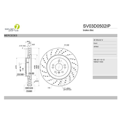 Bremsscheibe 7 Seven Parts SV03D0502IP f&uuml;r Mercedes Benz Mercedes Benz