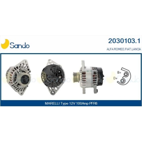 Generator Sando 2030103.1 f&uuml;r Alfa Romeo Fiat F&uuml;r Fahrzeuge Mit Klimaanlage