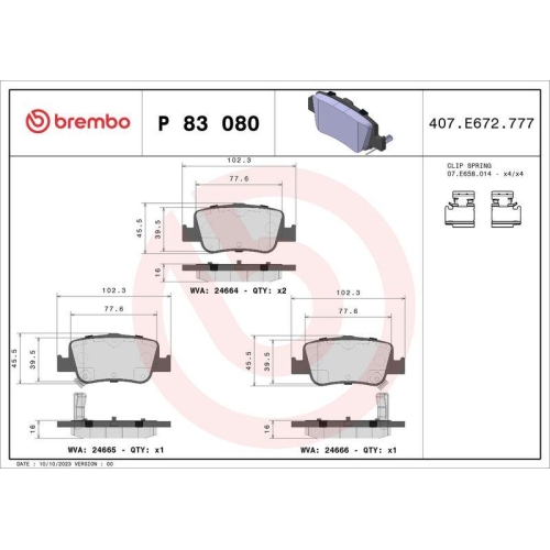 Bremsbelagsatz Scheibenbremse Brembo P83080 Prime Line f&uuml;r Toyota Hinterachse