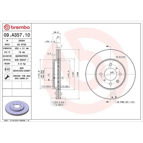Bremsscheibe Brembo 09.A357.10 Prime Line f&uuml;r Honda Vorderachse