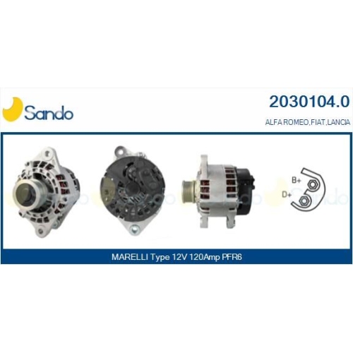 Generator Sando 2030104.0 f&uuml;r Alfa Romeo Fiat F&uuml;r Fahrzeuge Mit Klimaanlage