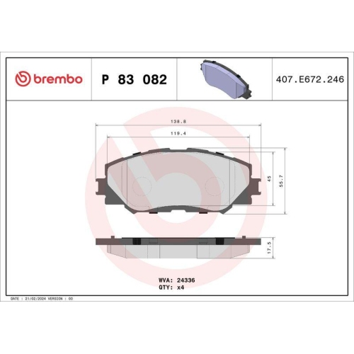 Bremsbelagsatz Scheibenbremse Brembo P83082 Prime Line f&uuml;r Toyota Pontiac
