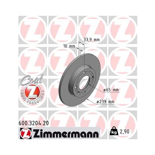 Brake Disc Zimmermann 600.3204.20 Coat Z for Vag Front Axle