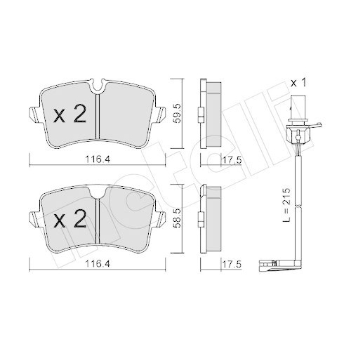 Bremsbelagsatz Scheibenbremse Metelli 22-0955-0K f&uuml;r Audi Hinterachse