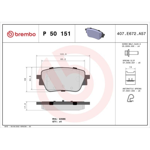 Bremsbelagsatz Scheibenbremse Brembo P50151 Prime Line für Mercedes Benz