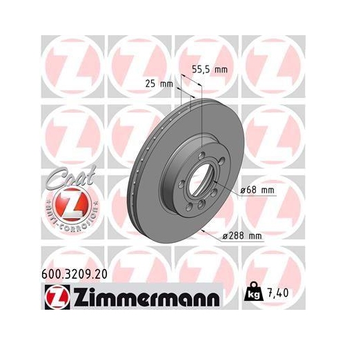 Bremsscheibe Zimmermann 600.3209.20 Coat Z f&uuml;r Ford Vag Vorderachse