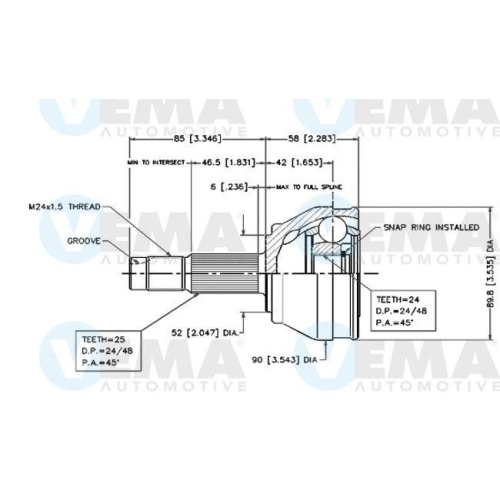 Gelenksatz Antriebswelle Vema 18250 für Alfa Romeo Alfarome/fiat/lanci Radseitig