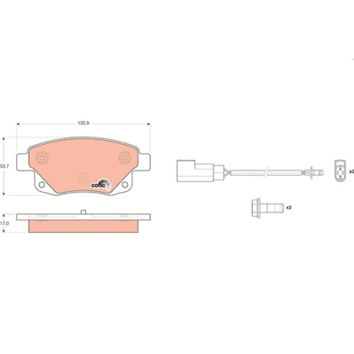 Bremsbelagsatz Scheibenbremse Trw GDB1725 Cotec f&uuml;r Ford Hinterachse