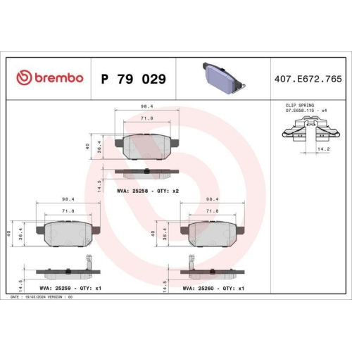 Bremsbelagsatz Scheibenbremse Brembo P79029 Prime Line f&uuml;r Nissan Suzuki