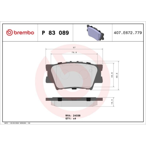 Bremsbelagsatz Scheibenbremse Brembo P83089 Prime Line f&uuml;r Toyota Pontiac Lexus
