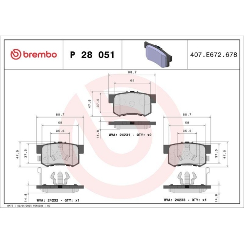 Bremsbelagsatz Scheibenbremse Brembo P28051 Prime Line f&uuml;r Honda Isuzu Nissan