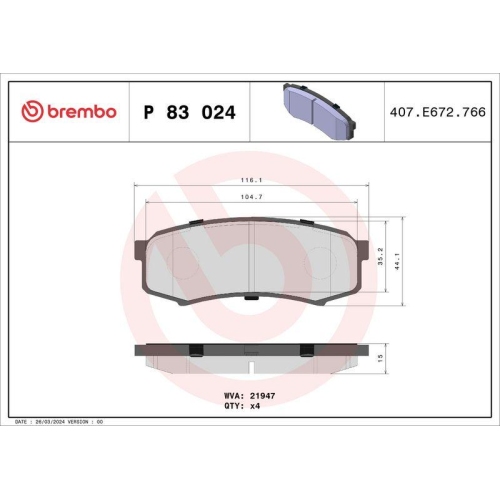Bremsbelagsatz Scheibenbremse Brembo P83024 Prime Line f&uuml;r Mitsubishi Nissan