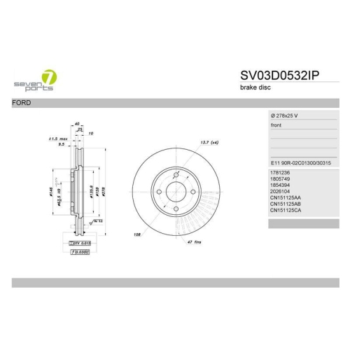 Bremsscheibe 7 Seven Parts SV03D0532IP f&uuml;r Ford Vorderachse