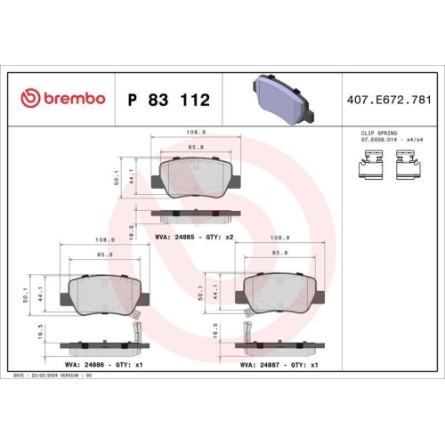 Brake Pad Set Disc Brake Brembo P83112 Prime Line for Toyota Rear Axle