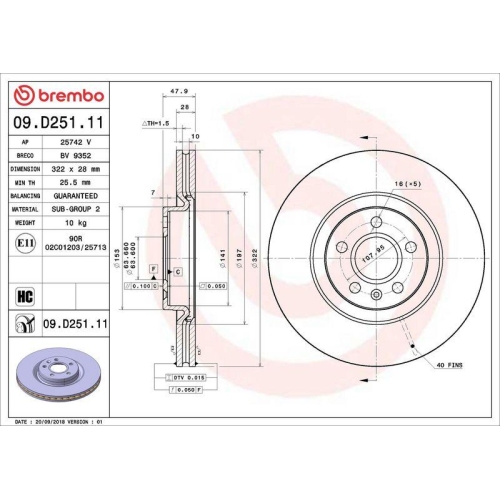 1X Brembo Bremsscheibe Vorderachse Prime Line - Uv Coated f&uuml;r Volvo