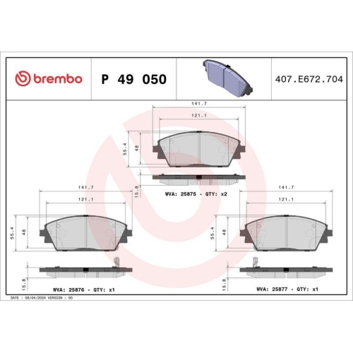 Bremsbelagsatz Scheibenbremse Brembo P49050 Prime Line f&uuml;r Mazda Mazda (changan)